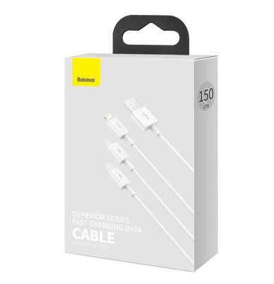 Кабель-зарядка Baseus Superior 3в1 i-Phone/Type-C/Micro 3.5A 1.5м CAMLTYS-02 белый Кабель-зарядка Baseus Superior 3в1 i-Phone/Type-C/Micro 3.5A 1.5м CAMLTYS-02 белый