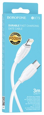 Usb Кабель-зарядка Type-C на Lightning Borofone BX19 Durable 20W 3м силиконовый белый Usb Кабель-зарядка Type-C на Lightning Borofone BX19 Durable 20W 2м силиконовый белый