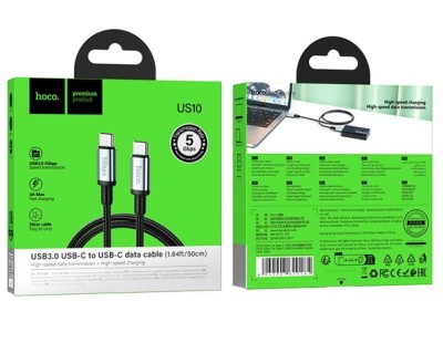 Usb Кабель-зарядка Type-C на Type-C Hoco US10 3A/5Gbps 0.5м черный Usb Кабель-зарядка Type-C на Type-C Hoco US10 3A/5Gbps 0.5м черный