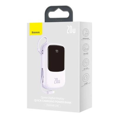 Powerbank Baseus Qpow 20000mAh 1USB/USB-C 20W с проводом Lightning (PPQD-H05) сиреневый Powerbank Baseus Qpow 20000mAh 1USB/USB-C 20W с проводом Lightning (PPQD-H05) сиреневый