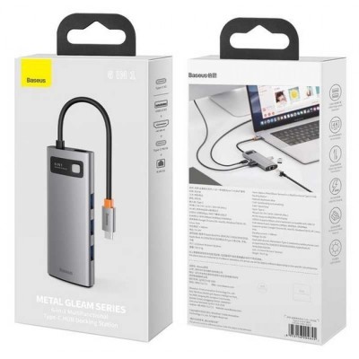 USB-C хаб Baseus Metal Gleam 6в1 3USB/HDMI/USB-C/Ethernet (CAHUB-CW0G) серый USB-C хаб Baseus Metal Gleam 6в1 3USB/HDMI/USB-C/Ethernet (CAHUB-CW0G) серый