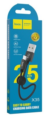 Usb Кабель-зарядка Micro Hoco X35 Premium 2.4A 25см в нейлоновой оплетке черный Usb Кабель-зарядка Micro Hoco X35 Premium 2.4A 25см в нейлоновой оплетке черный