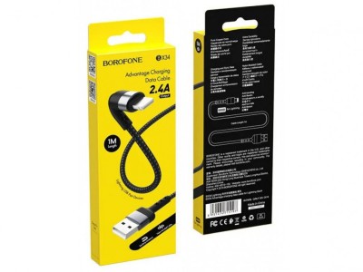 Usb Кабель-зарядка Lightning Borofone BX34 Advantage 2.4A 1м в нейлоновой оплётке чёрный Usb Кабель-зарядка Lightning Borofone BX34 Advantage 2.4A 1м в нейлоновой оплётке чёрный