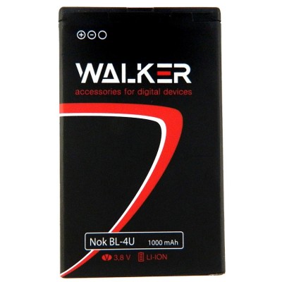 Аккумуляторная батарея Walker для Nokia BL-4U 1000mAh Аккумуляторная батарея Walker для Nokia BL-4U 1000mAh