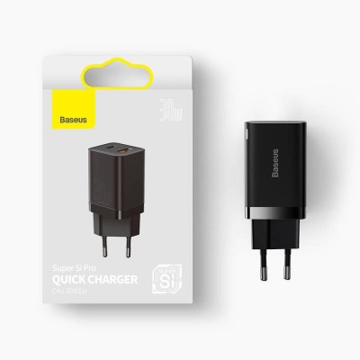 Сетевое зар. устр. Baseus Super Si Quick Charger 1USB/1C 30W EU (CCSUPP-E01) черное Сетевое зар. устр. Baseus Super Si Quick Charger 1USB/1C 30W EU (CCSUPP-E01) черное