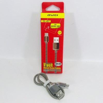 Usb Кабель-зарядка Micro Awei CL-27 2.4A 30см металлический золотой Usb Кабель-зарядка Micro Awei CL-27 2.4A 30см металлический золотой