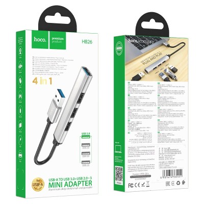 Кабель-переходник Hoco HB26 Type-C на 3USB2.0/1USB3.0 серебристый Кабель-переходник Hoco HB26 Type-C на 3USB2.0/1USB3.0 серебристый