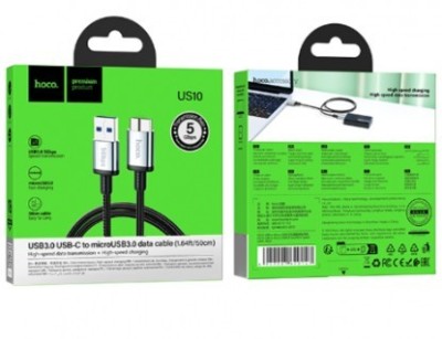 Кабель-переходник USB на microUSB3.0 Hoco US10 5Gbps 0.5м черный Usb Кабель-зарядка microUSB3.0 Hoco US10 5Gbps 0.5м черный