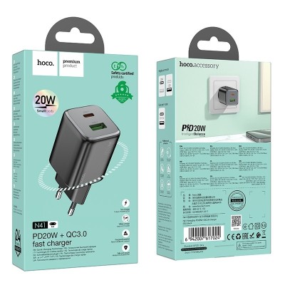 Сетевое зар. устр. Hoco N41 1USB/1C 20W черное Сетевое зар. устр. Hoco N41 1USB/1C 20W поддерживает быструю зарядку Power Deliveri(PD) до 20Вт и Quick 3.0(QC3.0). Это означает,что вы сможете  быстро заряжать совместимые устройства,такие как смартфоны, планшеты и другие гаджеты, которые поддерживают эти стандарты быстрой зарядки. Устройство обеспечивает удобство и эффективность при зарядке вашей техники.