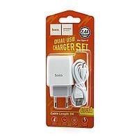 Сетевое зар. устр. Hoco C73A 2USB с шнуром Type-C, белое Сетевое зар. устр. Hoco C73A 2USB с шнуром Type-C, белое