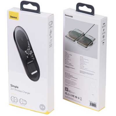 Беспроводное зарядное устройство  Baseus Simple 2in1 для Phone+Watch WXJK-A01 черное Беспроводное зарядное устройство  Baseus Simple 2in1 для Phone+Watch WXJK-A01 черное