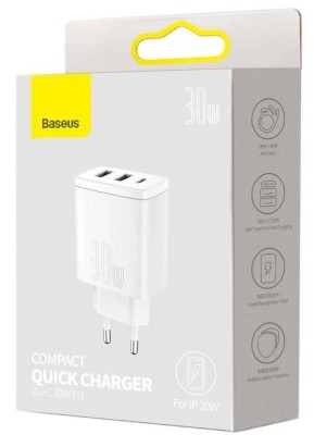 Сетевое зар. устр. Baseus Super Si Quick Charger 2USB/1C 30W EU CCXJ-E02 белое Сетевое зар. устр. Baseus Super Si Quick Charger 2USB/1C 30W EU CCXJ-E02 белое