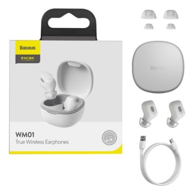 Мобильная Bluetooth-гарнитура TWS Baseus Encok WM01 BT5.0/60mAh (300mAh)/6ч (NGWM01-02) белая Мобильная Bluetooth-гарнитура TWS Baseus Encok WM01 BT5.0/60mAh (300mAh)/6ч (NGWM01-02) белая
