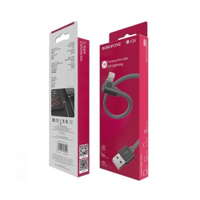 Usb Кабель-зарядка Lightning Borofone BX26 Express 2.4A 1м боковой в тканевой оплётке серый Usb Кабель-зарядка Lightning Borofone BX26 Express 2.4A 1м боковой в тканевой оплётке серый