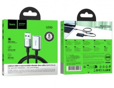 Кабель-переходник Hoco US10 USB (папа) на USB3.0 (мама) 5Gbps 0.5м черный Кабель-переходник Hoco US10 USB (папа) на USB3.0 (мама) 5Gbps 0.5м черный