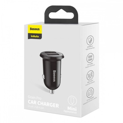 Автомобильное заряд. устр. Baseus Grain Pro 2USB 2.4A (CCALLP-01) черное Автомобильное заряд. устр. Baseus Grain Pro 2USB 2.4A (CCALLP-01) черное
