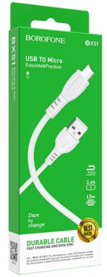 Usb Кабель-зарядка Micro Borofone BX51 Trumph 2.4A 1м силиконовый белый Usb Кабель-зарядка Micro Borofone BX51 Trumph 2.4A 1м силиконовый белый