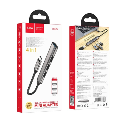 Кабель-переходник Hoco HB26 Type-C на 3USB2.0/1USB3.0 серый Кабель-переходник Hoco HB26 Type-C на 3USB2.0/1USB3.0 серый