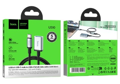 Кабель-переходник Hoco US10 Type-C (папа) на USB3.0 (мама) 5Gbps 0.5м черный Кабель-переходник Hoco US10 Type-C (папа) на USB3.0 (мама) 5Gbps 0.5м черный