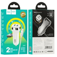 Автомобильное заряд. устр. Hoco Z40 с шнуром Lightning 2USB QC3.0 2.4A 18W белое