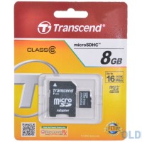 micro SDHC карта памяти Transcend 8GB Class 6 (с адаптером SD)