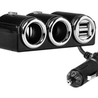 Разветвитель прикуривателя №1502 2 гнезда/2USB черный