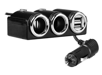 Разветвитель прикуривателя №1502 2 гнезда/2USB черный Разветвитель прикуривателя №1502 2 гнезда/2USB черный