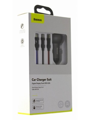 Автомобильное заряд. устр. Baseus Digital Display 2USB 2.4A с каб. 3в1 TZCCBX-0G серое Автомобильное заряд. устр. Baseus Digital Display 2USB 2.4A с каб. 3в1 TZCCBX-0G серое