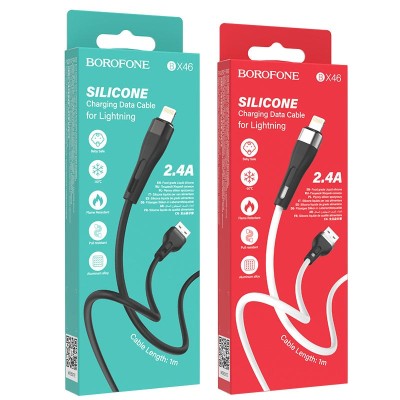 Usb Кабель-зарядка Lightning Borofone BX46 Rush silicone 2.4A 1м силиконовый чёрный Usb Кабель-зарядка Lightning Borofone BX46 Rush silicone 2.4A 1м силиконовый чёрный