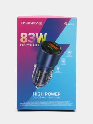 Автомобильное заряд. устр. Borofone BZ20A 1USB/1C PD65W+QC3.0 83W фиолетовый Автомобильное заряд. устр. Borofone BZ20A 1USB/1C PD65W+QC3.0 83W фиолетовый