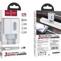 Сетевое зар. устр. Hoco C75 с шнуром Type-C 2USB, 2.4A белое