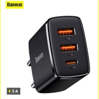 Зарядный блок 3в1 с быстрой зарядкой Baseus Super Si Quick Charger 2USB/1C 30W, черное, EU