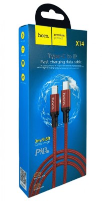 Usb Кабель-зарядка Type-C на Lightning Hoco X14 Double 3A 20W 3м в тканевой оплетке красный Usb Кабель-зарядка Type-C на Lightning Hoco X14 Double 3A 20W 3м в тканевой оплетке красный