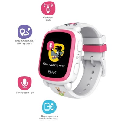 Детские часы Elari KidPhone &lt;Ну погоди&gt; 1.4&quot;/128х128/450mAh/72ч/Micro-SIM/2G бело-розовые Детские часы Elari KidPhone  1.4"/128х128/450mAh/72ч/Micro-SIM/2G бело-розовые