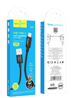 Usb Кабель-зарядка Type-C Hoco X89 2,4A 1м в тканевой оплетке черный Usb Кабель-зарядка Type-C Hoco X89 2,4A 1м в тканевой оплетке черный