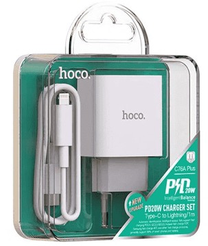 Сетевое зар. устр. Hoco C76A Plus с шнуром Type-C на Lightning 1C 3A 20W белое Сетевое зар. устр. Hoco C76A Plus с шнуром Type-C на Lightning 1C 3A 20W белое