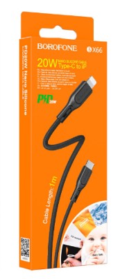 Usb Кабель-зарядка Type-C на Lightning Borofone BX66 20W 1м силиконовый черный Usb Кабель-зарядка Type-C на Lightning Borofone BX66 20W 1м силиконовый черный