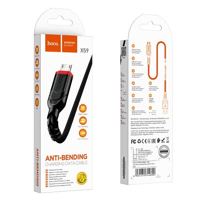 Usb Кабель-зарядка Micro Hoco X59 1м в тканевой оплётке чёрный Usb Кабель-зарядка Micro Hoco X59 1м в тканевой оплётке чёрный