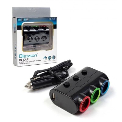 Разветвитель прикуривателя Olesson 1523 12/24В 3 гнезда + 2USB Разветвитель прикуривателя Olesson 1523 12/24В 3 гнезда + 2USB