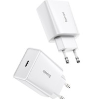 Сетевое зарядное устройство с Type C, скоростная зарядка Baseus Speed Mini 1C 3A/20W, белое