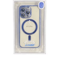 Накладка для i-Phone 13 Pro J-Case Magsafe силикон прозрачный синяя рамка