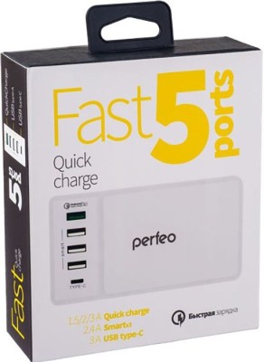 Сетевое зар. устр. Perfeo Fast 5USB QC3.0, 3A белое (PF-A4454) Сетевое зар. устр. Perfeo Fast 5USB QC3.0, 3A белое (PF-A4454)