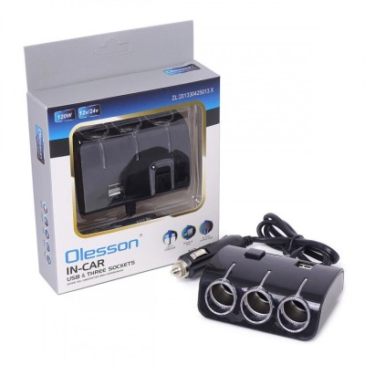 Разветвитель прикуривателя Olesson 1506 12/24В 3 гнезда + 2USB Разветвитель прикуривателя Olesson 1506 12/24В 3 гнезда + 2USB