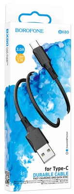 Usb Кабель-зарядка Type-C Borofone BX80 3A 1м черный Usb Кабель-зарядка Type-C Borofone BX80 3A 1м черный