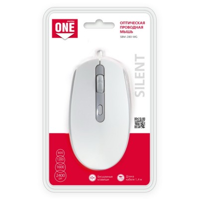 Мышь проводная Smartbuy ONE 280 USB/DPI 800-1200-1600-2400/4 кнопки/1.4м (SBM-280-WG) бело-серая Мышь проводная Smartbuy ONE 280 USB/DPI 800-1200-1600-2400/4 кнопки/1.4м (SBM-280-WG) бело-серая