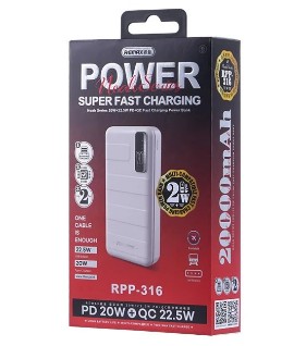 Powerbank REMAX RPP-316 20000mAh 1USB/1USB-C 18W/20W белый Powerbank REMAX RPP-316 20000mAh 1USB/1USB-C 18W/20W белый