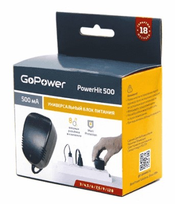 Импульсный блок питания GoPower PowerHit 500 12V/500 mA (8 переходников) Импульсный блок питания GoPower PowerHit 500 12V/500 mA (8 переходников)