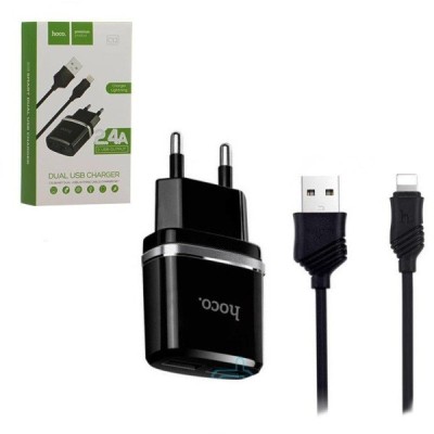 Сетевое зар. устр. Hoco C12 2USB Lightning 2.4A черное Сетевое зар. устр. Hoco C12 2USB Lightning 2.4A черное
