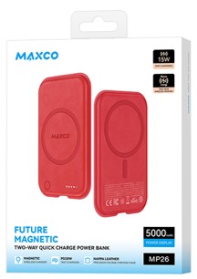 Powerbank с беспроводной зарядкой MagSafe Maxco MP26 5000mAh 15W красный Powerbank с беспроводной зарядкой MagSafe Maxco MP26 5000mAh 15W. Будущий магнитный аккумулятор с двусторонней быстрой зарядкой.
Модель: МР26
Емкость аккумулятора: 5000мАч/19.35 Втч Номинальная емкость: 2600мАч (5В/2.1А)
Вход: Тип-С 5В/ЗА 9В/2.2А Макс.
Вход беспроводной зарядки 1: 5В/1А 9В/1.1А Макс.
Выход: Тип-С 5В/2.4А 9В/2.2А Макс, Выход беспроводной зарядки 1: 58/0.25А Макс.
Выход беспроводной зарядки 2: Макс. 5Вт/7.5Вт/10Вт/15Вт.