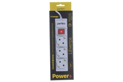 Сетевой фильтр Perfeo Power+ (PF-PP-3/1,8-G) 1.8м/3 розетки серый Сетевой фильтр Perfeo Power+ (PF-PP-3/1,8-G) 1.8м/3 розетки серый